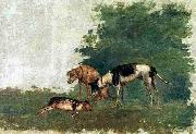 Benedito Calixto Dogs and a capybara oil painting on canvas